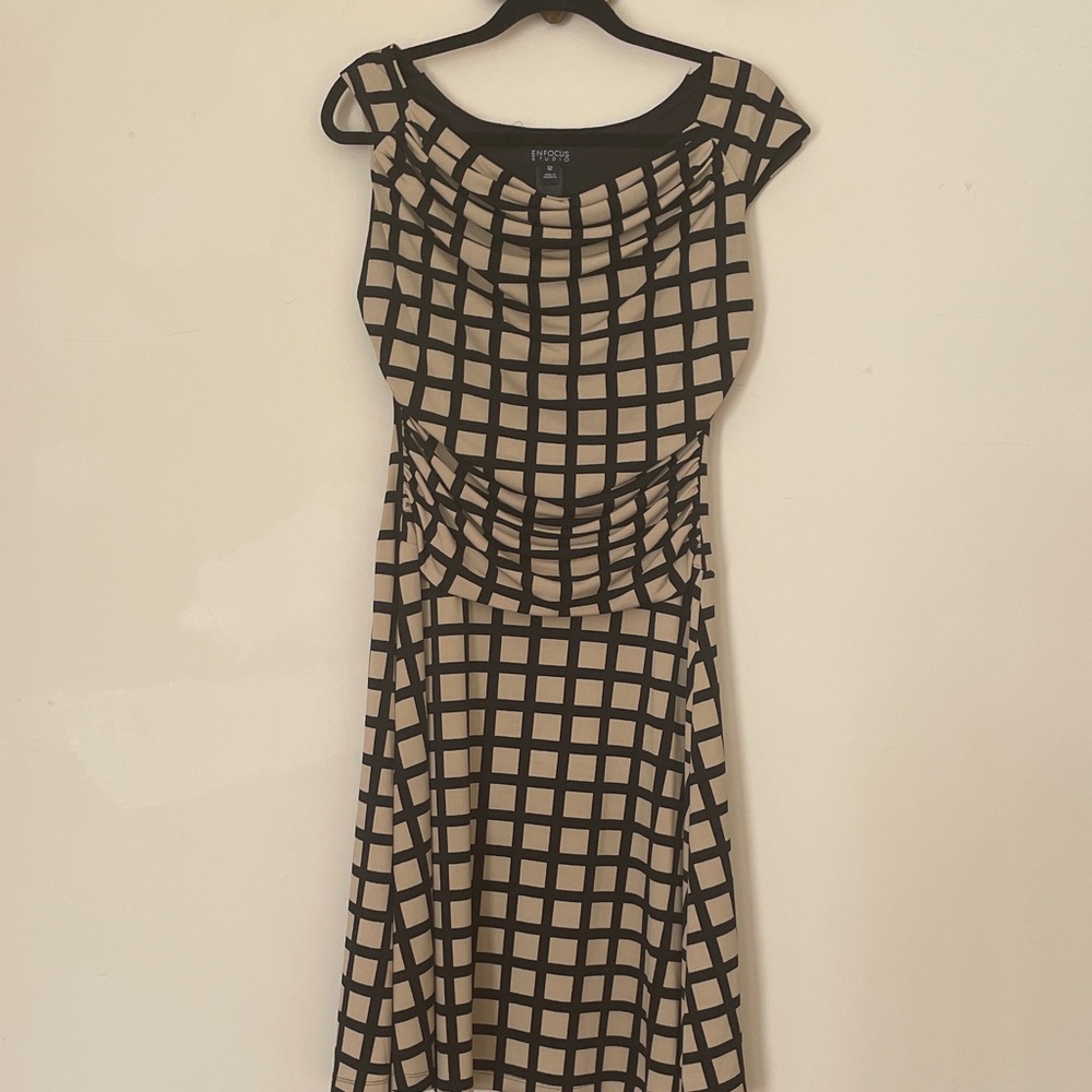 Enfocus Studio Black and Tan Grid Pattern Dress- 12